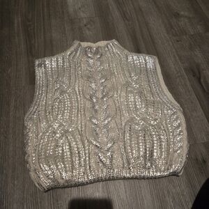 Zara Metallic Silver Knit Sweater Vest